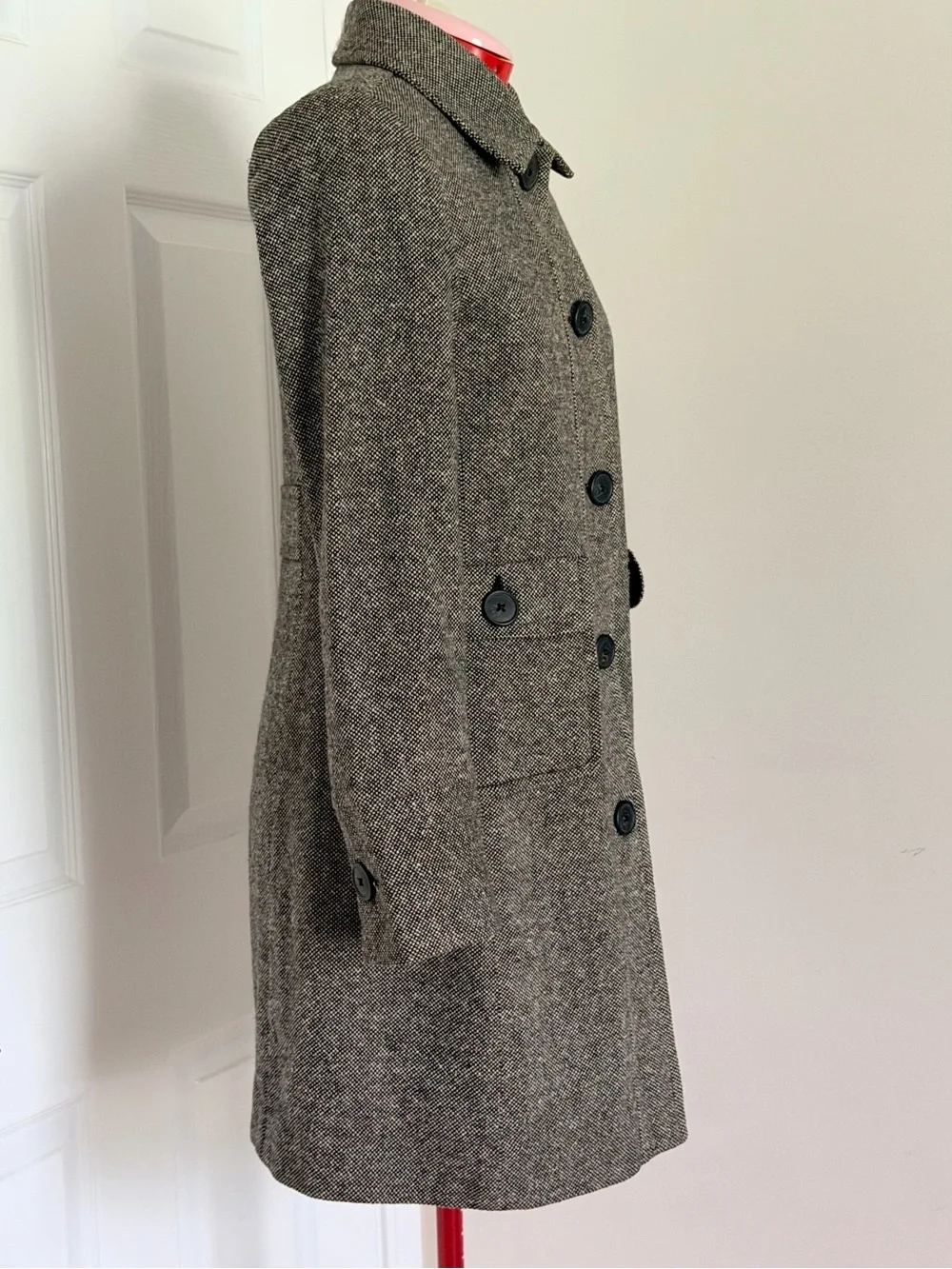 RARE NWOT Y2K 2008 Gap Doen Wool Silk Pea Coat Gray Herringbone Plaid S